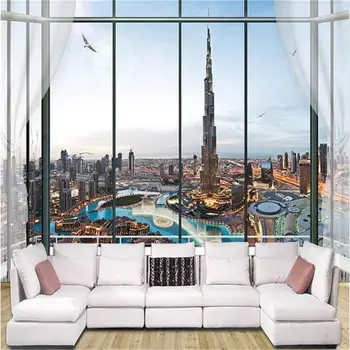 Užsakymą tapetai, 3d foto tapetai kambarį freskos langą Dubajus pagoda 3d tapyba sofa-lova, TV foną už sienos 3d