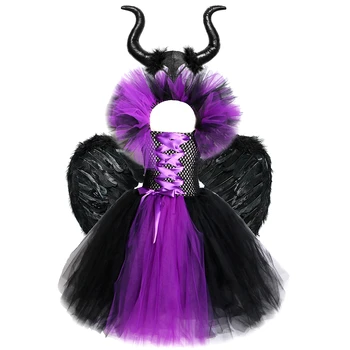 Ragai, Sparnai Maleficent Kostiumas Mergaitėms Princess Tutu Suknelė Velnias Halloween Kostiumai Vaikams Blogio Karalienė Vaikų Cosplay Suknelės