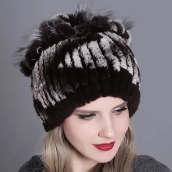Moteris kailių kepurės žiemai gamtos rex triušio lapės kailio kepurė rusijos moterų kailiniai galvos apdangalai 2018 nauja mada šiltas beanies bžūp