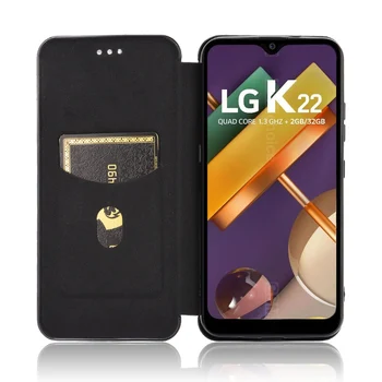 Dėl LG K22 Atveju LGK22 Atveju Anglies Pluošto Apversti Odos Atveju LG K22 Verslo Magnetinio Piniginės Kortelės Lizdas Slim Padengti 6.2