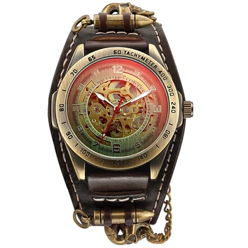 Antikvariniai Kulka Skeletas Vyrų Automatinis Mechaninis Laikrodis Gotikos Laikrodis Steampunk Savęs Likvidavimo Laikrodžiai Ruda Derliaus Reloj Hombre