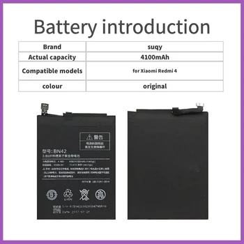 Suqy BN42 Telefono Baterija Xiaomi Redmi 4 Baterijos, Priedai, Mobiliųjų Telefonų, Bateria už Redmi 4 Batterie Remonto Įrankių Rinkiniai