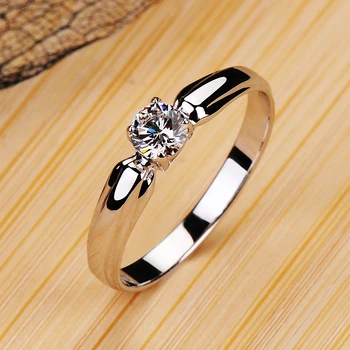 Prabanga Moterų Mažas Apvalus Akmuo Žiedas Nekilnojamojo 925 Sterlingas Sidabro Vestuvinis Žiedas Crystal Pasjanso Vestuviniai Žiedai Moterims