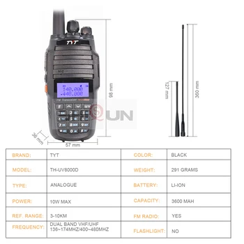 2VNT TYT TH-UV8000D Walkie Talkie 10 KM dviejų dažnių VHF UHF 10W Radijo 10 km 3600mAh Cross-band Kartotuvo Funkcija TH UV800D 8000E