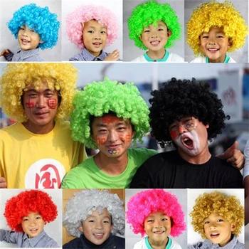 Juokinga Šalies Perukas Big-plaukas Garbanotas Plaukų Diskoteka Vaivorykštė Afro Klounas perukas Futbolo Gerbėjas Suaugusiųjų Vaikų Kostiumas Šalis Kostiumas HFC08