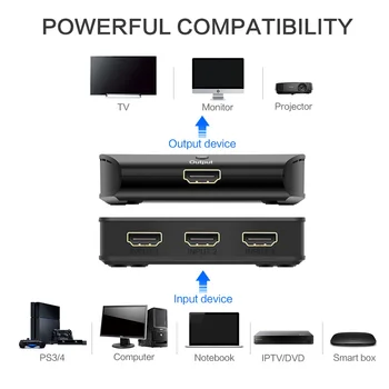 FSU 3 Port HDMI Switch 4K x 2K/60Hz 3 In 1 su Maitinimo Kabelis Palaiko 1080P&3D HD Audio Laptop Notebook PC Adapteris