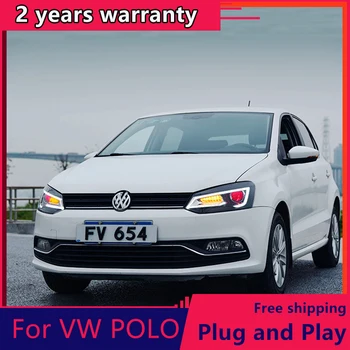 VW Polo priekinis žibintas 2011-2018 Dinamiškas posūkio signalo LED drl šviesos važiavimui dieną Dvigubo objektyvo Xenon didelis mažas Šviesos žibintai