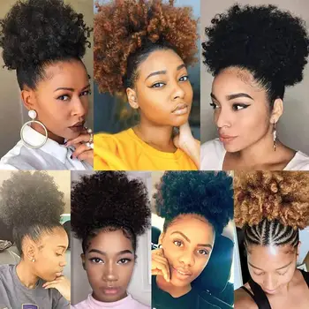 Trumpas Afro Sluoksniuotos Sintetinių Plaukų Bun Keistą Garbanotas Chignon Hairpiece Moterų Raišteliu Plaukai Surišti Į Uodegą Šukuosena, Plaukų Priauginimas