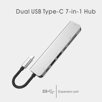 7-in-1 C Tipo Stebulės Multiport HDMI Adapteris Ethernet Prievadas 2 USB 3.0 Prievadai su 60WPower Pristatymo MacBookand Daugiau USB C Hub