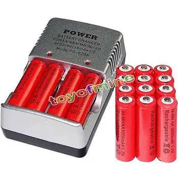 16x AA baterijos Urmu Įkraunama baterija, raudona NI-MH 3000mAh 1.2 V Raudona + 