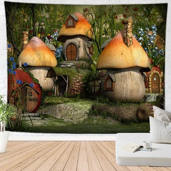 Miško grybų namas gobelenas sienos, kiliminė danga, psychedelic wandtapijt bohemijos sienos kabo antklodė