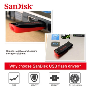Originalios SanDisk Cruzer Blade CZ50 USB Flash Diskas 128GB 64GB 32GB 16GB Pen Drive USB 2.0 Palaikymas oficialus patikrinimas