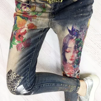 2020 Naujų Karšto Mados Įdegio spausdinti Draugu Liesas Moteris Mujer Kankina Džinsai Moterų Haremas Pieštuku Kelnes Pantalones Vaqueros