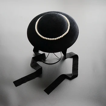 Aukštos klasės Ponios Vintage Black Vestuvių Skrybėlę Prabanga veliūras Perlų Juostelė Fascinator Skrybėlę Royal Šalis Kokteilis Moterų Mados Šukuosena