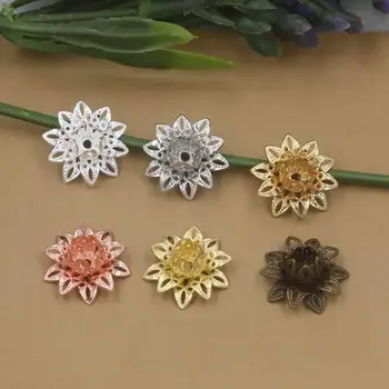 16MM Trijų sluoksnių 3D metalo filigranas lotoso gėlė, žavesio pakabukas granules, kepurės, etninės nepalas pakabukai, papuošalai išvados 100vnt