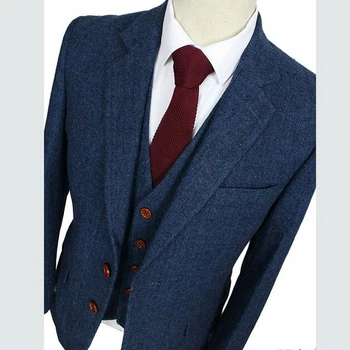 Vilnos Mėlyna Eglute Retro stiliaus džentelmenas užsakymą pagaminti vyriški kostiumai pritaikyti kostiumo Švarkas tinka vyrams, 3 dalių (Švarkas+Kelnės+Liemenė)