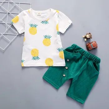 MUQGEW Vaikų Drabužių Nustatyti Bamblys Baby Vaikų Berniukų Ananasų T-shirt Stalviršiai, Kietieji Trumpas Atsitiktinis Apranga Nustatyti Kūdikio Kombinezonas 2019 naujas