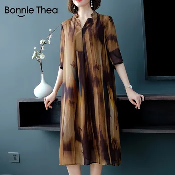 Bonnie Thea vasaros dryžuotas šifono prarasti moteriška suknelė elegantiškas negabaritinių šalis suknelė vestido lady office didelio dydžio, suknelė 2019
