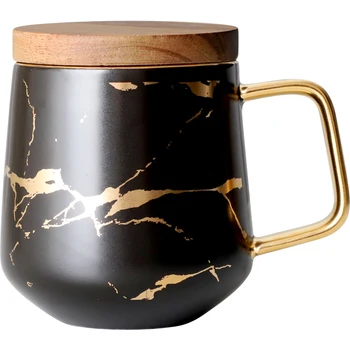 Europos ins stiliaus small luxury keraminės kavos puodelis puodelis puodelis pora taurės izoliacija trinkelėmis marmuro modelis taurės lėkštė medinis dangtis rinkinys