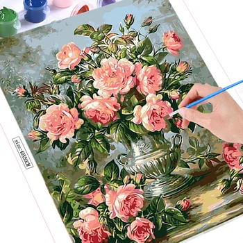 HUACAN Nuotraukų Numerius Gėlių Vaza Piešimo Ant Drobės HandPainted Meno 