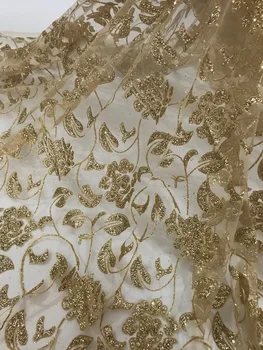 Populiariausi zawalcowany Vertus spausdinti klijuojami blizgučiai akių tiulio afrikos nėrinių audinio Jolin-62513, vestuvių suknelė
