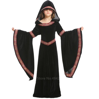 Halloween Kostiumai Vaikams Mergaitėms Viduramžių Cosplay Vampyras Ragana Dress viduramžių Karnavalas Šalies Veiklos rezultatų Ilgai Drabužių