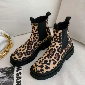 Seksualus leopard gotikos batai moters batai platfom stambusis kulniukai anti-slydimo slydimo-žiemos batai šiltu vilnos 