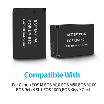 2vnt 1800mAh LP-E12 LP E12 LPE12 Li-ion Baterija +LCD USB Dual Kroviklis Canon EOS M50, EOS M100,100D Kiss X7 Rebel SL1
