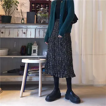 Svetimų Katytė 2020 Gėlių Plisuotos Moteriškas Šifono Sijonas Rudenį Aukšto Juosmens Elegantiškas Streetwear Aukštos Kokybės Biuro Lady Sijonai