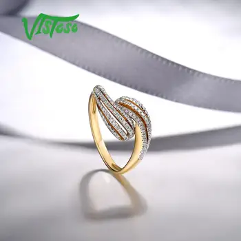 VISTOSO Originali 14K 585 Geltonojo Aukso Žiedas Lady Putojantis Deimantų Sukimo Žiedas Unikalus Sužadėtuvių Metines Fine Jewelry