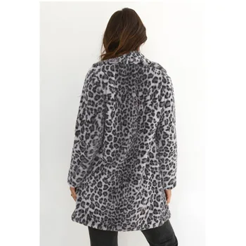 Leopardas Spausdinti Kailis 2020 Turndown Apykaklės Megztinis Pliušinis Slim Žiemą Šiltas Dirbtiniais Kailiais Ilgai Outwear Moterų Ez*