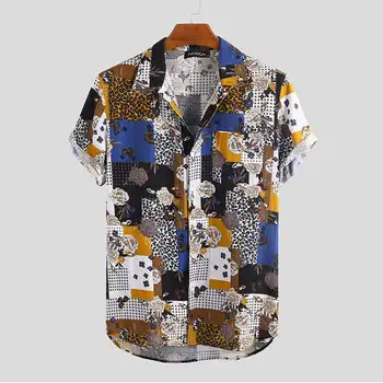 Spausdinti Vyrai Trumpas Rankovės Marškinėliai Laisvalaikio Prekės Atvartas 2021 Mygtuką Kvėpuojantis Paplūdimio Havajų Marškinėliai Vyrams Streetwear Atostogų Chemise