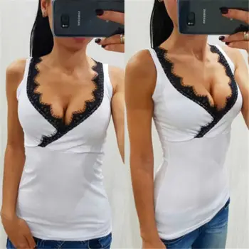 Moterys, Ponios Vest Top Rankovių V-kaklo Nėrinių Marškinėliai Atsitiktinis Tankai T-Shirt Viršūnes Dydis S-XL