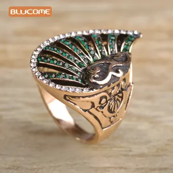 Blucome Turkijos Retro Žiedas Sraigė Formos Žalia Kristalai Dervos Moterų Derliaus Pločio Žiedas Antikvariniai Šalies Piršto Reikmenys, Papuošalai