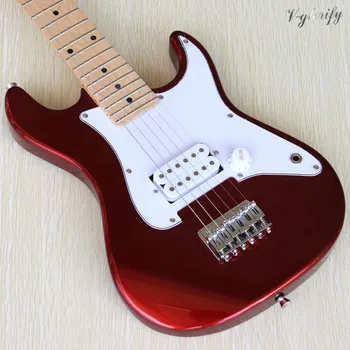 Blizgančios elektrine gitara, 6 stygų Metallic raudona tuopos top 30 cm ST elektrinė gitara vaikams