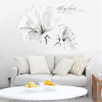 Paprastos baltos gėlės 3D sienų lipdukai kambarį miegamojo sienos apdaila Šiuolaikinio meno freskomis Namų decoratio
