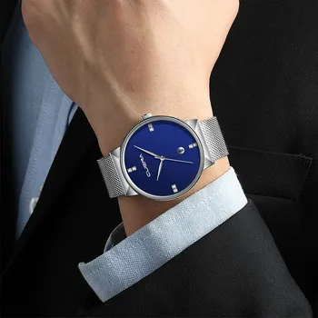 Prabangūs Ultra Plonas Laikrodis Vyrų Plieno Dirželis Atsitiktinis Kvarco Žiūrėti Vyrų Riešo Žiūrėti Tinklelio diržo laikrodžiai