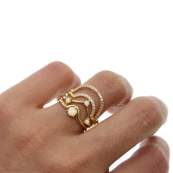 2019 Naujas 1 Rinkinys 4 vnt Moterų kalnų krištolas opal banga žiedas Karka Midi Viduryje Pirštu Patarimas Krovimas Žiedai aukso spalvos subtilus plonas žiedas