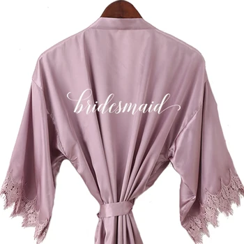 2020 m sexy nuotaka nėrinių skraiste, rausvai violetinės spalvos satino trumpas Nėrinių bridesmaid, dušo dovana vestuves padažu komanda sesuo kimono rūbeliai