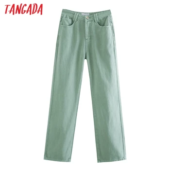 Tangada 2020 m. rudens žiemos moterys mėlyna ilgai, džinsus, kelnes, kelnės kišenės mygtukai moterų Tiesios kelnės 4M57