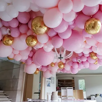 100vnt Macaron Balionų Arkos Baltos spalvos Pastelinės Rožinės Ballon Girliandą Aukso Metalo Konfeti Globos Vestuves Dekoro Baby Shower Balionas