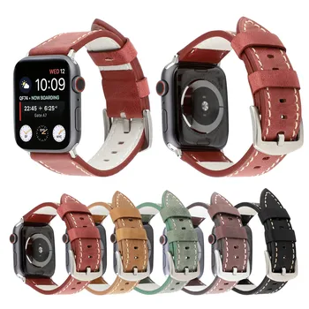 Dirželis Apple Watch Band natūralios Odos Linijos 42mm 38mm Watchband Už iWatch 44mm 40mm 5/4/3/2/1 Apyrankę Diržas