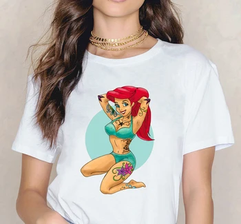 Vasaros Seksualus Undinė Spausdinti moteriški marškinėliai Harajuku Kawaii Klounas Žuvis trumpomis Rankovėmis T-shirt Mados mielas saldus moteriški marškinėliai 90s