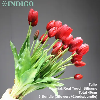 INDIGO-(3 Gėlės+2 Bud) Raudona Tulpė Kalėdų Puokštė Nekilnojamojo Touch Silikono Calla Aukštos Kokybės Namų Dekoro Dirbtinių Gėlių