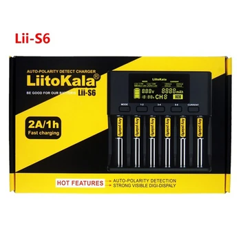 LiitoKala Lii-S6 18650 Baterija, įkroviklis ir automobilinis 6-Lizdas Auto-Poliškumas Aptikti Už 18650 26650 21700 32650 AA AAA baterijos