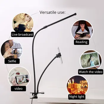360 Laipsnių Mobiliojo Telefono Laikiklis Stendas Su Selfie LED Šviesos Live Stream Ilgos Rankos Laikiklis Stalas Tingus, Parama Flash 