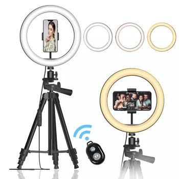 LED Žiedo Lempos Trikojo Fotografija Apšvietimo Selfie Žiedas Šviesos USB Pritemdomi Su Mobiliojo Trikojo Makiažas Vaizdo Gyventi Foto Studija
