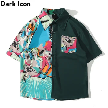 Tamsiai Piktogramą Kratinys Havajų Marškinėliai Vyrams Turn-žemyn Apykaklės vyriški Marškiniai 2020 Metų Vasaros Vyro Drabužius