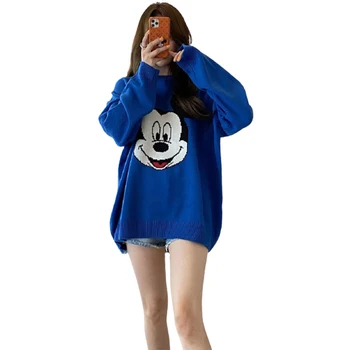 Disney Mickey Mouse cartoon moteris rudens ir žiemos naujas mados viršūnes laisvi megztiniai apsidraudimo streetwear megztinis Didelio dydžio drabužius