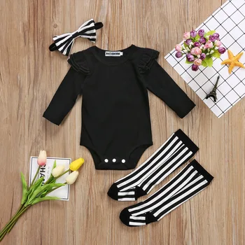 2018 m. mergytę drabužius ilgomis rankovėmis bodysuit +lankelis+kojinės 3pcs kombinezonas naujagimiui atsitiktinis kūdikis mergina drabužių rinkiniai kūdikiams, drabužiai